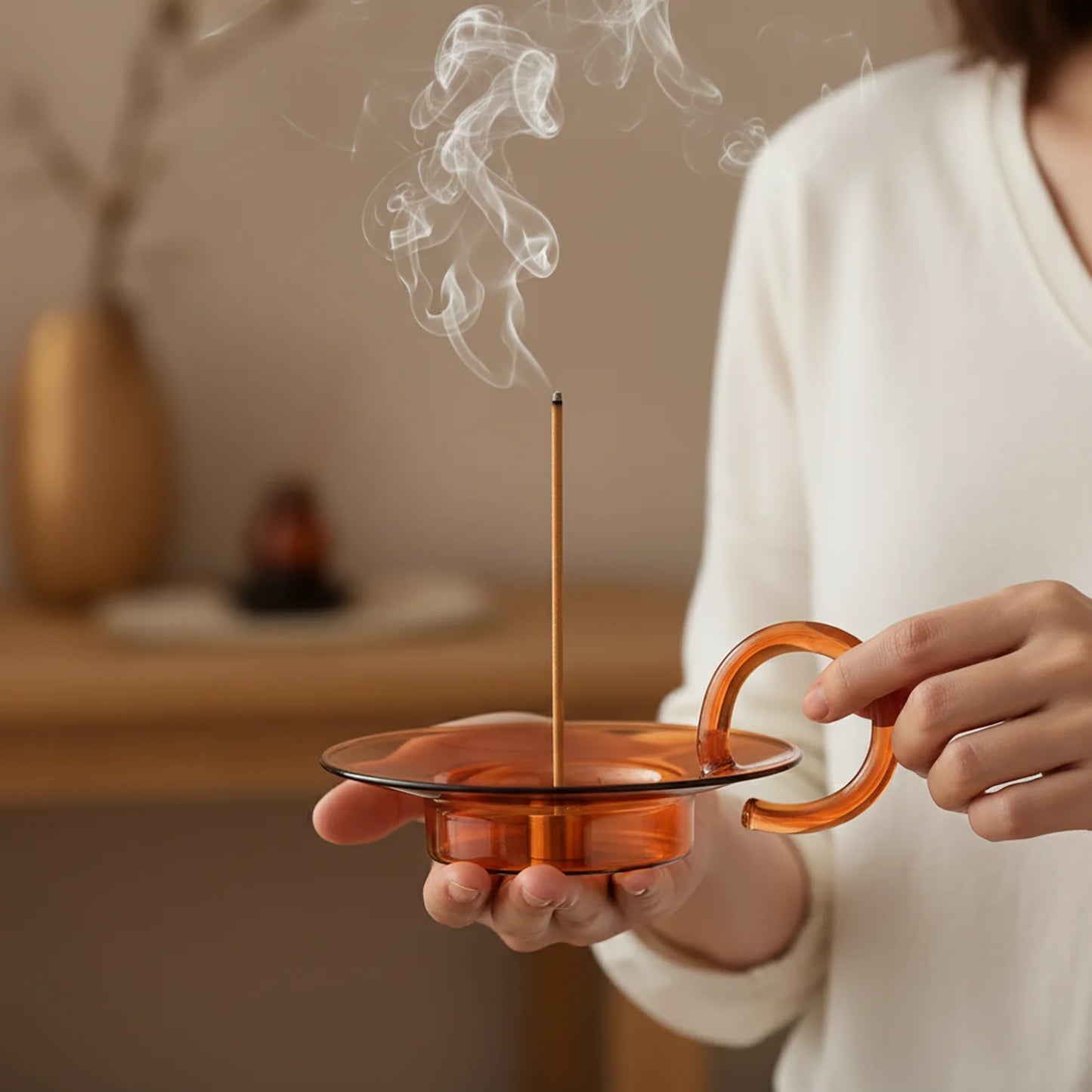 Amber Glass Incense Holder